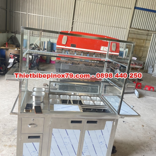 XE TRÀ SỮA CÓ THÙNG ĐÁ ÂM VÀ KHAY TOPPING