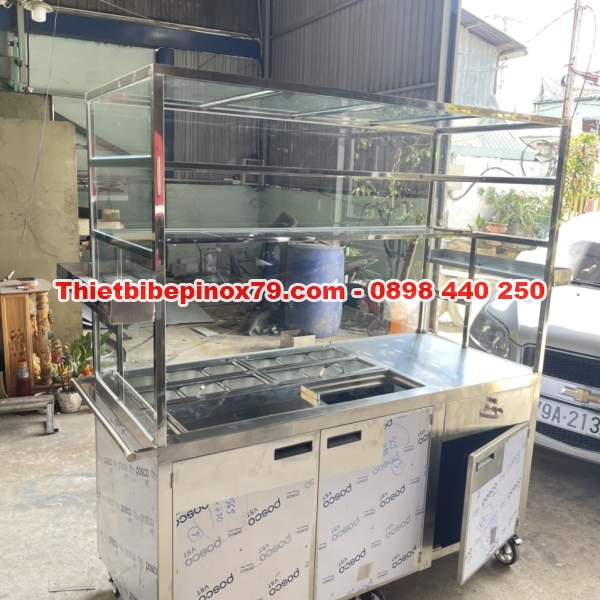 XE TRÀ SỮA CÓ THÙNG ĐÁ ÂM VÀ KHAY TOPPING 
