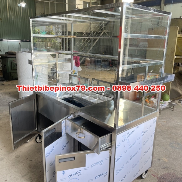 XE TRÀ SỮA CÓ THÙNG ĐÁ ÂM VÀ KHAY TOPPING 