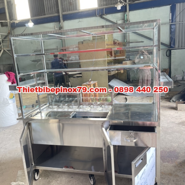 XE TRÀ SỮA CÓ THÙNG ĐÁ ÂM VÀ KHAY TOPPING 