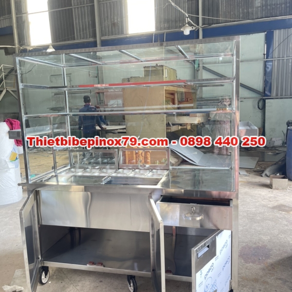 XE TRÀ SỮA CÓ THÙNG ĐÁ ÂM VÀ KHAY TOPPING 