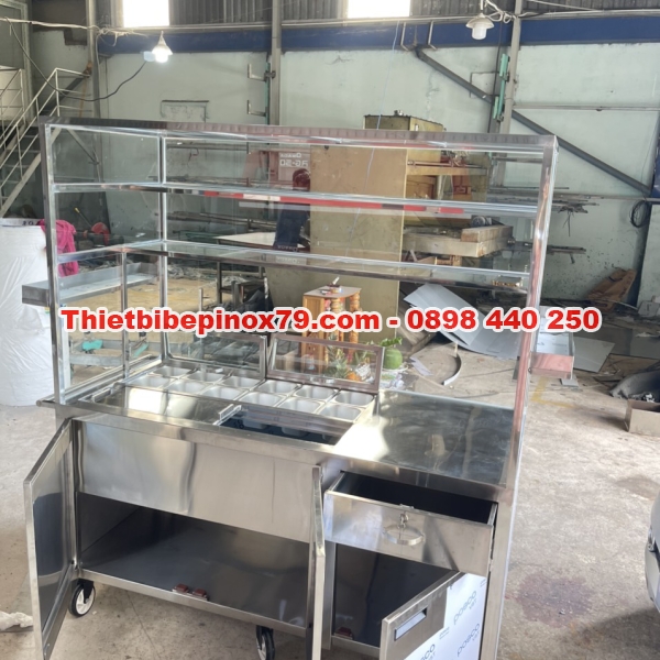 XE TRÀ SỮA CÓ THÙNG ĐÁ ÂM VÀ KHAY TOPPING 