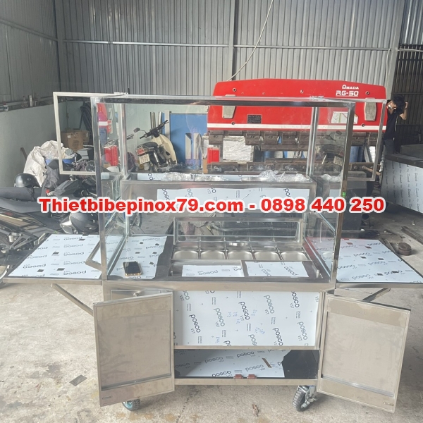 XE TRÀ SỮA INOX 304 CÓ THÙNG ĐÁ ÂM VÀ 10 KHAY TOPPING VÀ KHAY ƯỚP LẠNH MỨT TRÁI CÂY