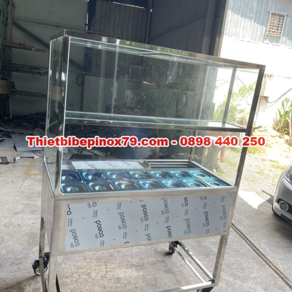 XE TRÀ SỮA INOX 304 NHỎ GỌN CÓ THÙNG ĐÁ ÂM VÀ 14 KHAY TOPPING 1.5 LÍT