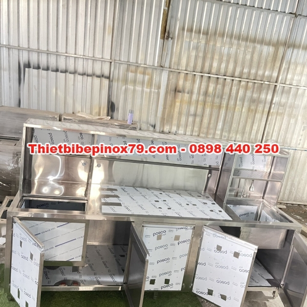 QUẦY PHA CHẾ TRÀ SỮA, CÀ PHÊ INOX 304