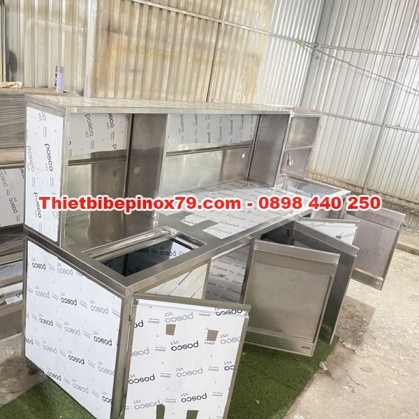 QUẦY PHA CHẾ TRÀ SỮA, CÀ PHÊ INOX 304