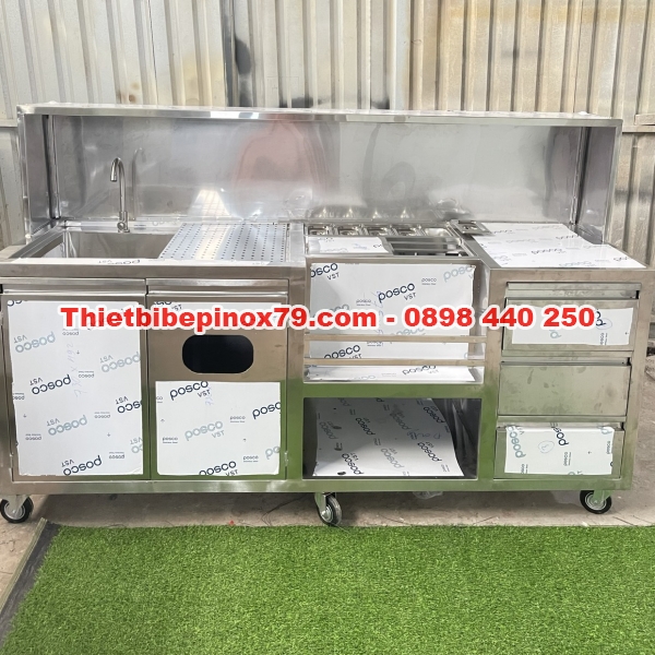 QUẦY PHA CHẾ  INOX 304 CÓ THÙNG ĐÁ VÀ BỒN RỬA