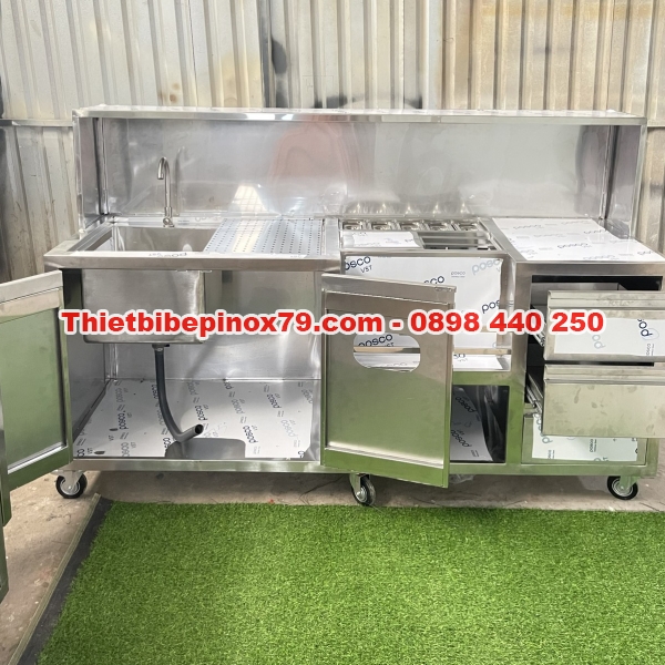 QUẦY PHA CHẾ  INOX 304 CÓ THÙNG ĐÁ VÀ BỒN RỬA