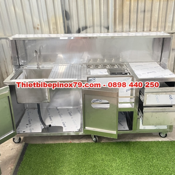 QUẦY PHA CHẾ  INOX 304 CÓ THÙNG ĐÁ VÀ BỒN RỬA