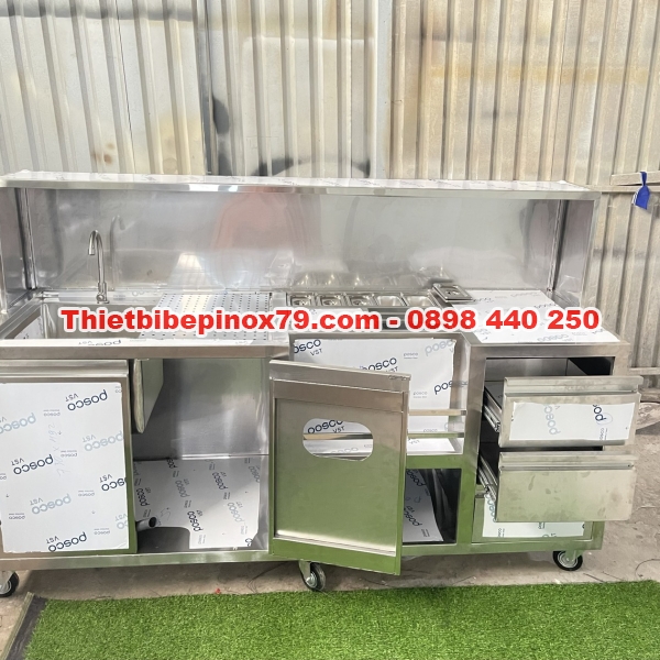 QUẦY PHA CHẾ  INOX 304 CÓ THÙNG ĐÁ VÀ BỒN RỬA