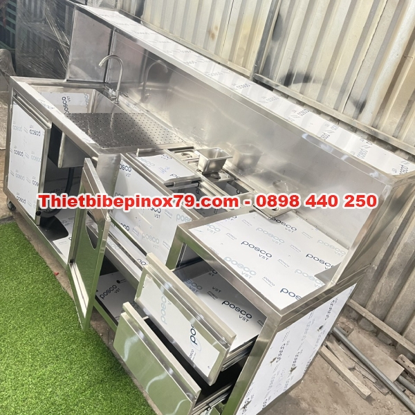 QUẦY PHA CHẾ  INOX 304 CÓ THÙNG ĐÁ VÀ BỒN RỬA
