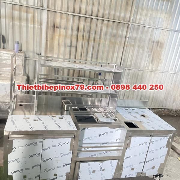 QUẦY PHA CHẾ  INOX 304 CÓ THÙNG ĐÁ VÀ KHAY TOPPING