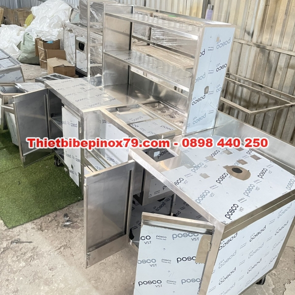 QUẦY PHA CHẾ  INOX 304 CÓ THÙNG ĐÁ VÀ KHAY TOPPING