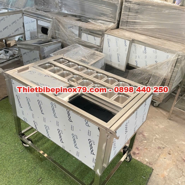 THÙNG ĐÁ INOX 304 CÓ 16 KHAY TOPPING 1 LÍT