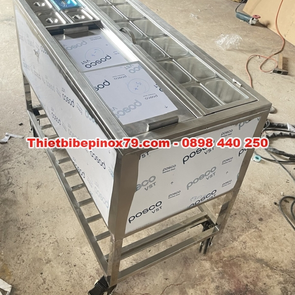 THÙNG ĐÁ INOX CÓ CHÂN BÁNH XE KÈM KỆ SONG DƯỚI