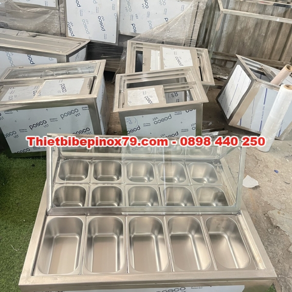 THÙNG ĐÁ INOX 304 GIỮ LẠNH TOPPING ÂM MẶT QUẦY