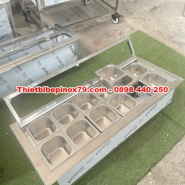 THÙNG ĐÁ INOX 304 GIỮ LẠNH 12 KHAY TOPPING