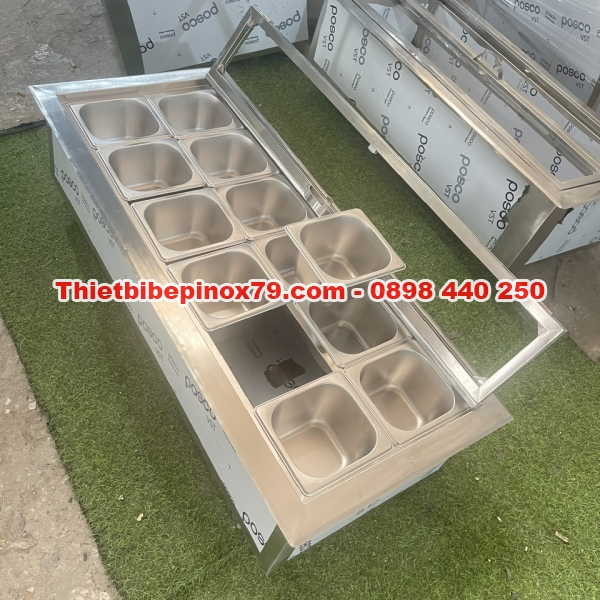 THÙNG ĐÁ INOX 304 GIỮ LẠNH 12 KHAY TOPPING
