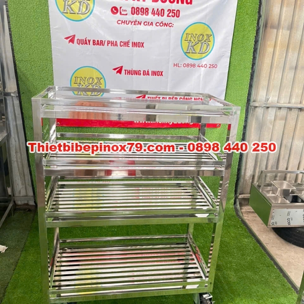 KỆ INOX 4 TẦNG SONG CÓ LAN CAN 4 MẶT
