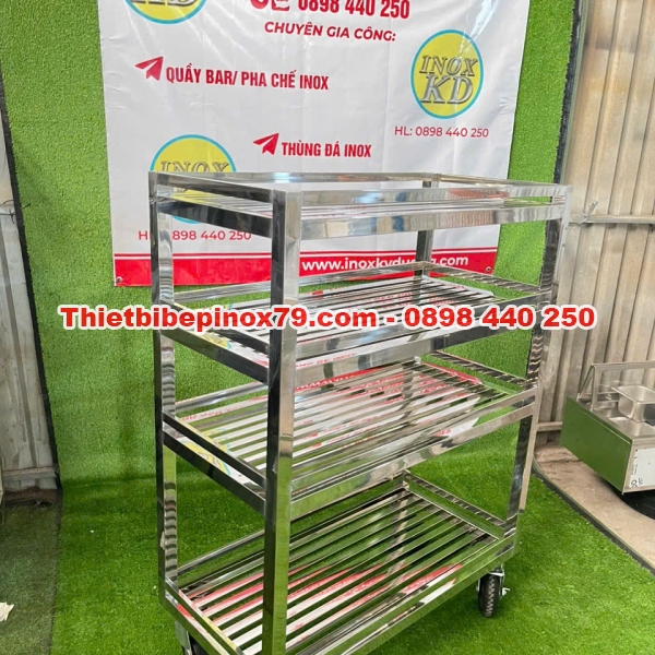 KỆ INOX 4 TẦNG SONG CÓ LAN CAN 4 MẶT