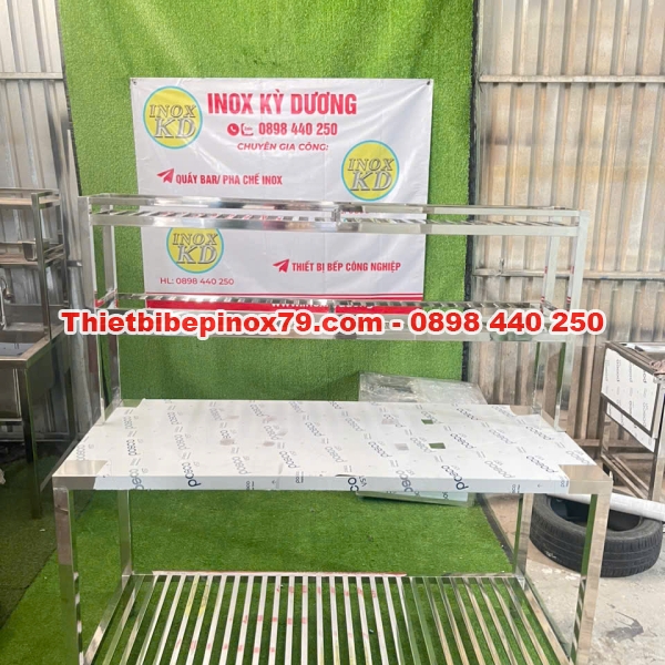 BÀN INOX HAI TẦNG KÈM KỆ SONG TRÊN 2 TẦNG