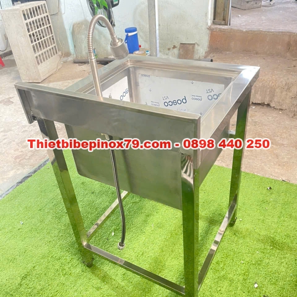 CHẬU RỬA INOX 304 MỘT HỌC CÓ CHÂN ĐỨNG