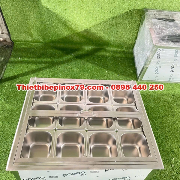THÙNG ĐÁ INOX 304 ƯỚP LẠNH 12 KHAY TOPPING