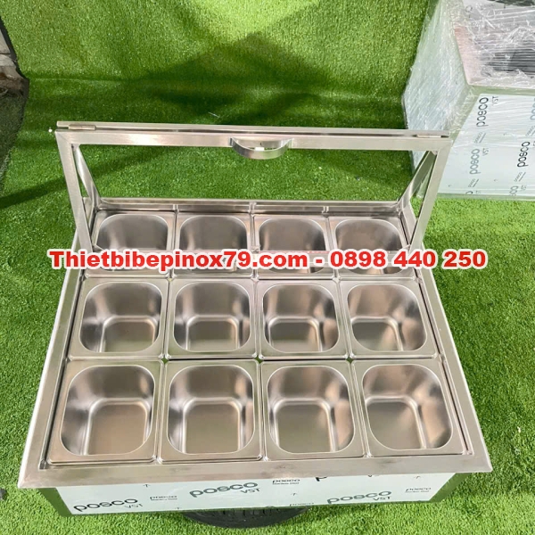 THÙNG ĐÁ INOX 304 ƯỚP LẠNH 12 KHAY TOPPING