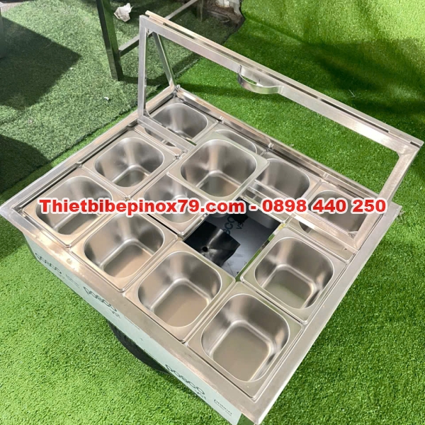 THÙNG ĐÁ INOX 304 ƯỚP LẠNH 12 KHAY TOPPING