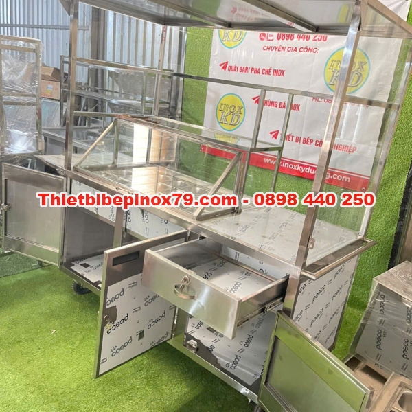 XE TRÀ SỮA INOX 304 CÓ THÙNG ĐÁ ƯỚP LẠNH TOPPING