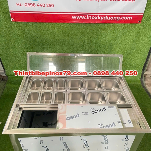 THÙNG ĐÁ INOX 304 ÂM MẶT QUẦY CÓ 12 KHAY INOX 