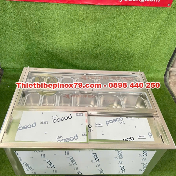 THÙNG ĐÁ INOX 304 ÂM MẶT QUẦY CÓ 12 KHAY INOX 
