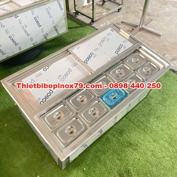 THÙNG ĐÁ INOX 304 ÂM QUẦY 10 KHAY TOPPING 1 LÍT