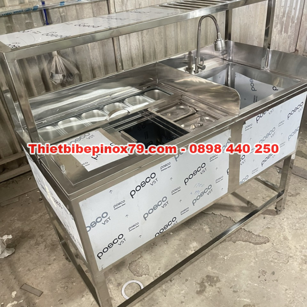 THÙNG ĐÁ INOX TÍCH HỢP CHẬU RỬA INOX CÓ KỆ TRÊN THAO TÁC DỄ DÀNG, TIỆN LỢI, NHANH CHÓNG