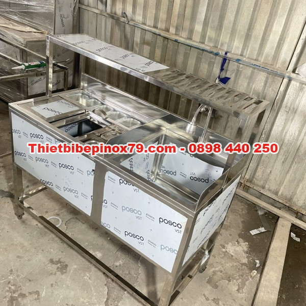 THÙNG ĐÁ INOX TÍCH HỢP CHẬU RỬA INOX CÓ KỆ TRÊN THAO TÁC DỄ DÀNG, TIỆN LỢI, NHANH CHÓNG