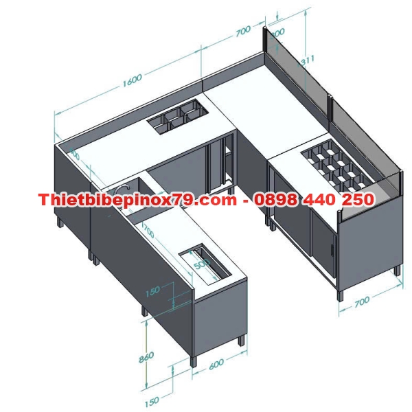 THIẾT KẾ  VÀ SẢN XUẤT HỆ QUẦY PHA CHẾ INOX 304 THEO YÊU CẦU 