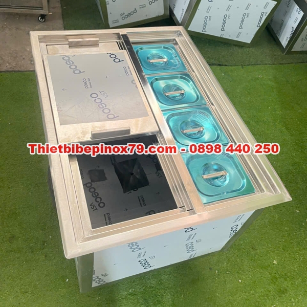 THÙNG ĐÁ INOX 304 CÓ 4 KHAY TOPPING
