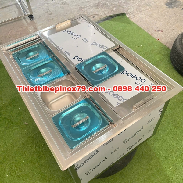 THÙNG ĐÁ INOX 304 CÓ 4 KHAY TOPPING