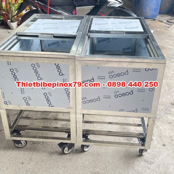 THÙNG ĐÁ INOX 304 CÓ BÁNH XE HÀNG CHÍNH HÃNG 