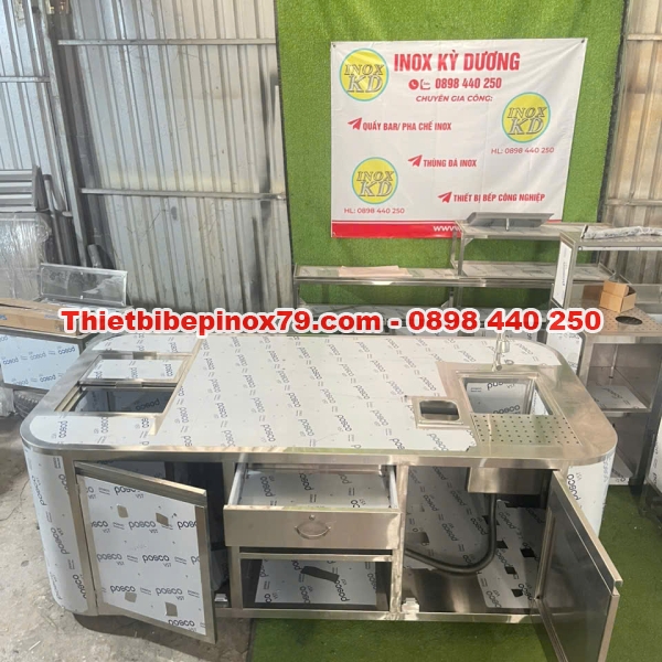 QUẦY PHA CHẾ CÀ PHÊ BO CONG INOX 304