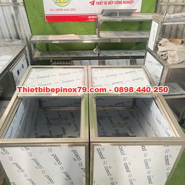 THÙNG ĐÁ INOX 304 HÀNG CHÍNH HÃNG DÙNG TRONG QUÁN ĂN, NHÀ HÀNG