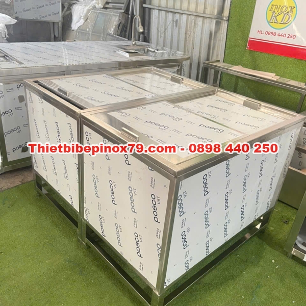 THÙNG ĐÁ INOX 304 HÀNG CHÍNH HÃNG DÙNG TRONG QUÁN ĂN, NHÀ HÀNG