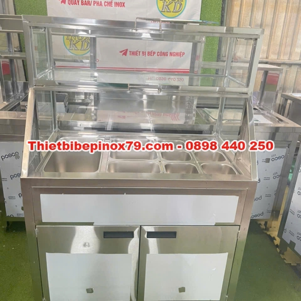 TỦ INOX CÓ THÙNG ĐÁ GIỮ LẠNH KHAY TOPPING
