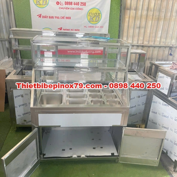 TỦ INOX CÓ THÙNG ĐÁ GIỮ LẠNH KHAY TOPPING