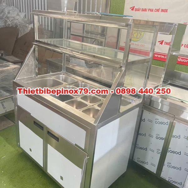 TỦ INOX CÓ THÙNG ĐÁ GIỮ LẠNH KHAY TOPPING