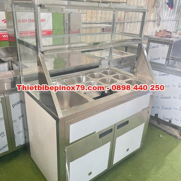 TỦ INOX CÓ THÙNG ĐÁ GIỮ LẠNH KHAY TOPPING