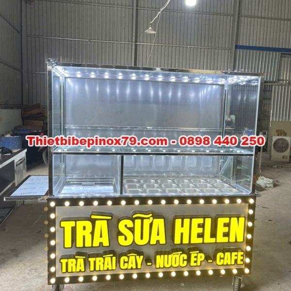 XE TRÀ SỮA INOX CÓ THÙNG ĐÁ VÀ THÙNG ĐỰNG TOPPING