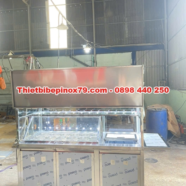 XE TRÀ SỮA INOX CÓ THÙNG ĐÁ VÀ THÙNG ĐỰNG TOPPING