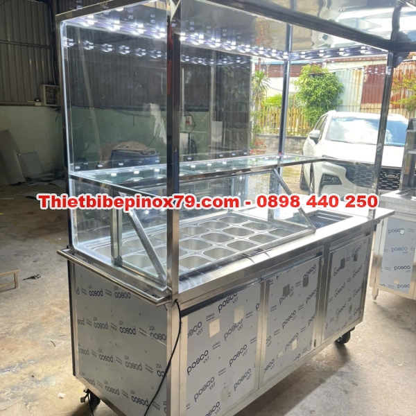 XE TRÀ SỮA INOX CÓ THÙNG ĐÁ VÀ THÙNG ĐỰNG TOPPING