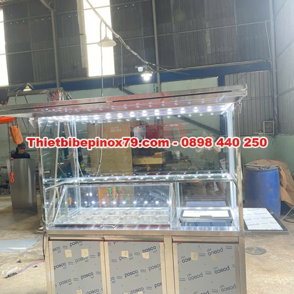 XE TRÀ SỮA INOX CÓ THÙNG ĐÁ VÀ THÙNG ĐỰNG TOPPING
